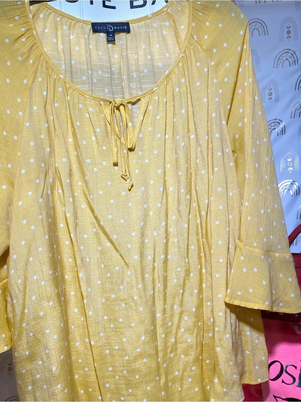 Fred David Yellow Polka Dot Peasant Top